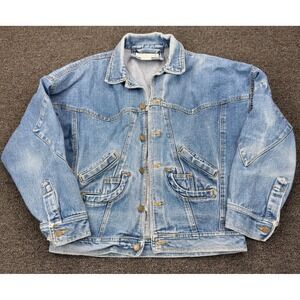 East West Denim Jacket Women L Blue Cropped Pocket Detail Y2K Vintage